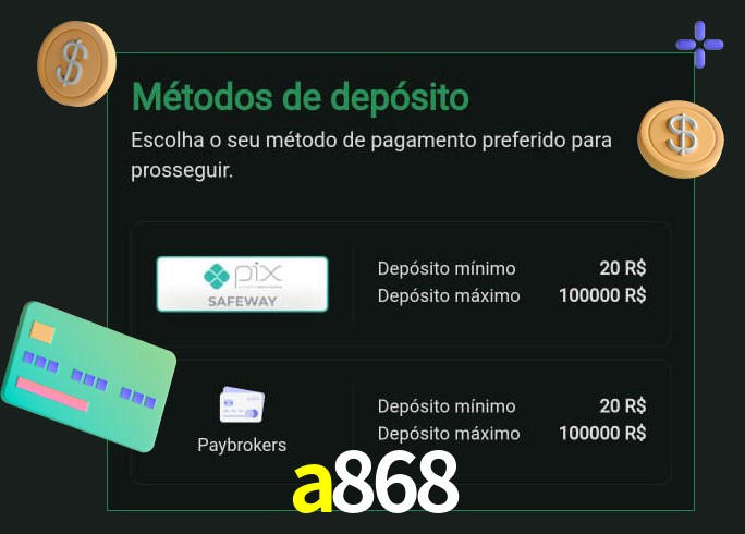 O cassino a868 oferece uma grande variedade de métodos de pagamento